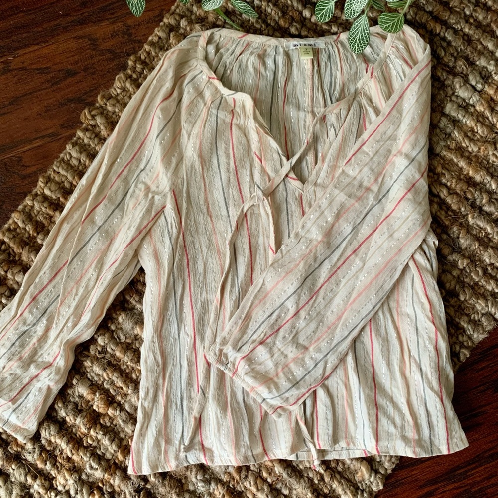 {Miami Brand} Striped Long Sleeve Blouse